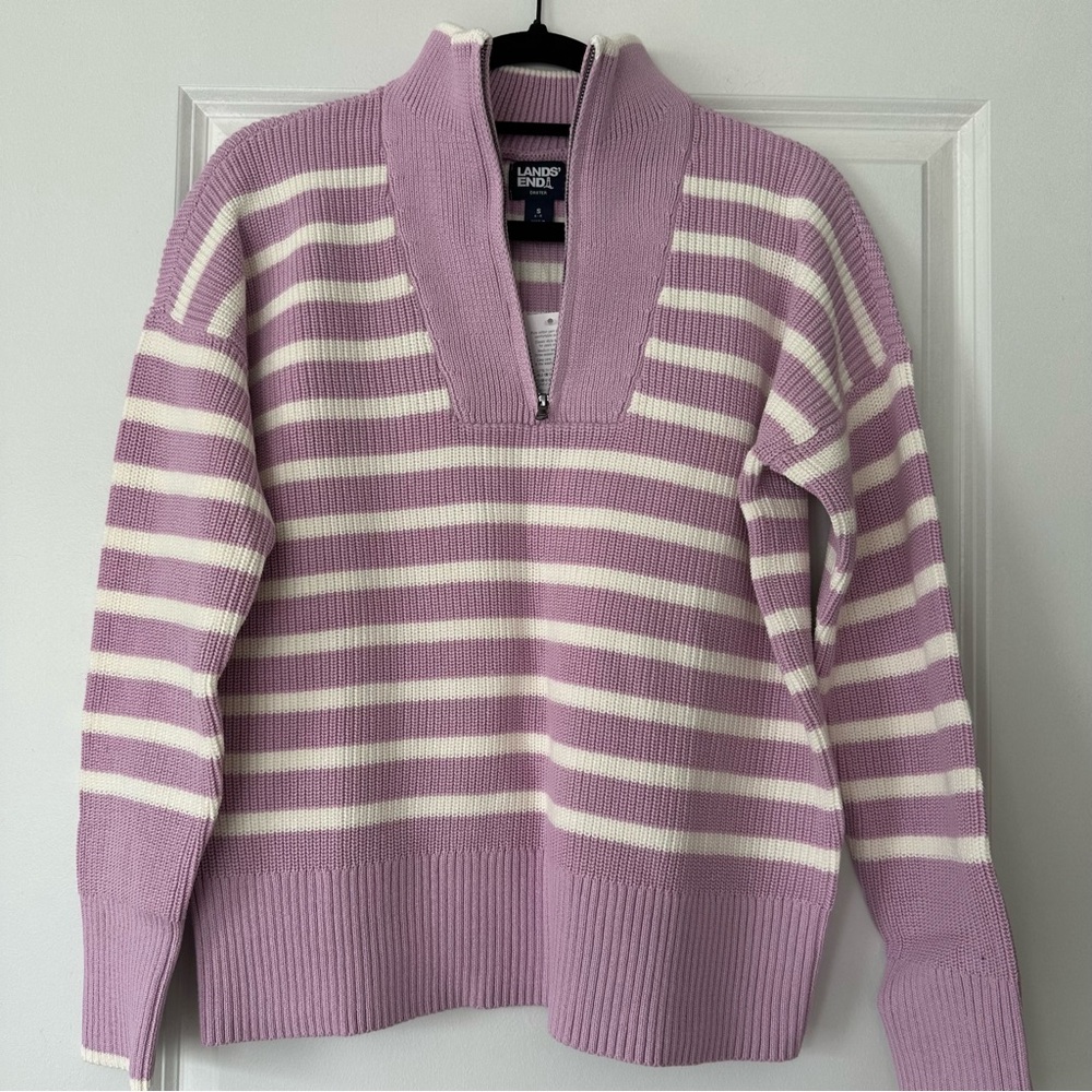Lands' End Women's Pink Striped Sweater